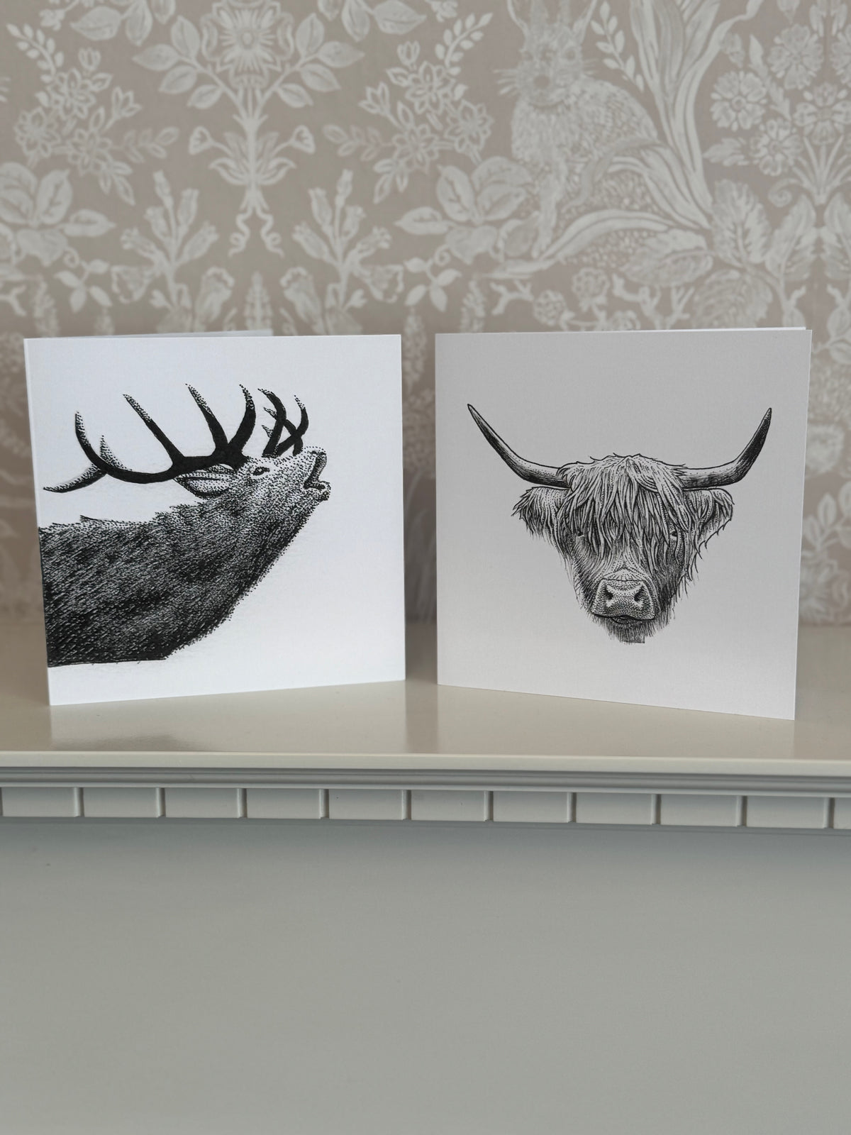 Pack of 4 Stag and Highland Cow Greetings Cards (blank inside)